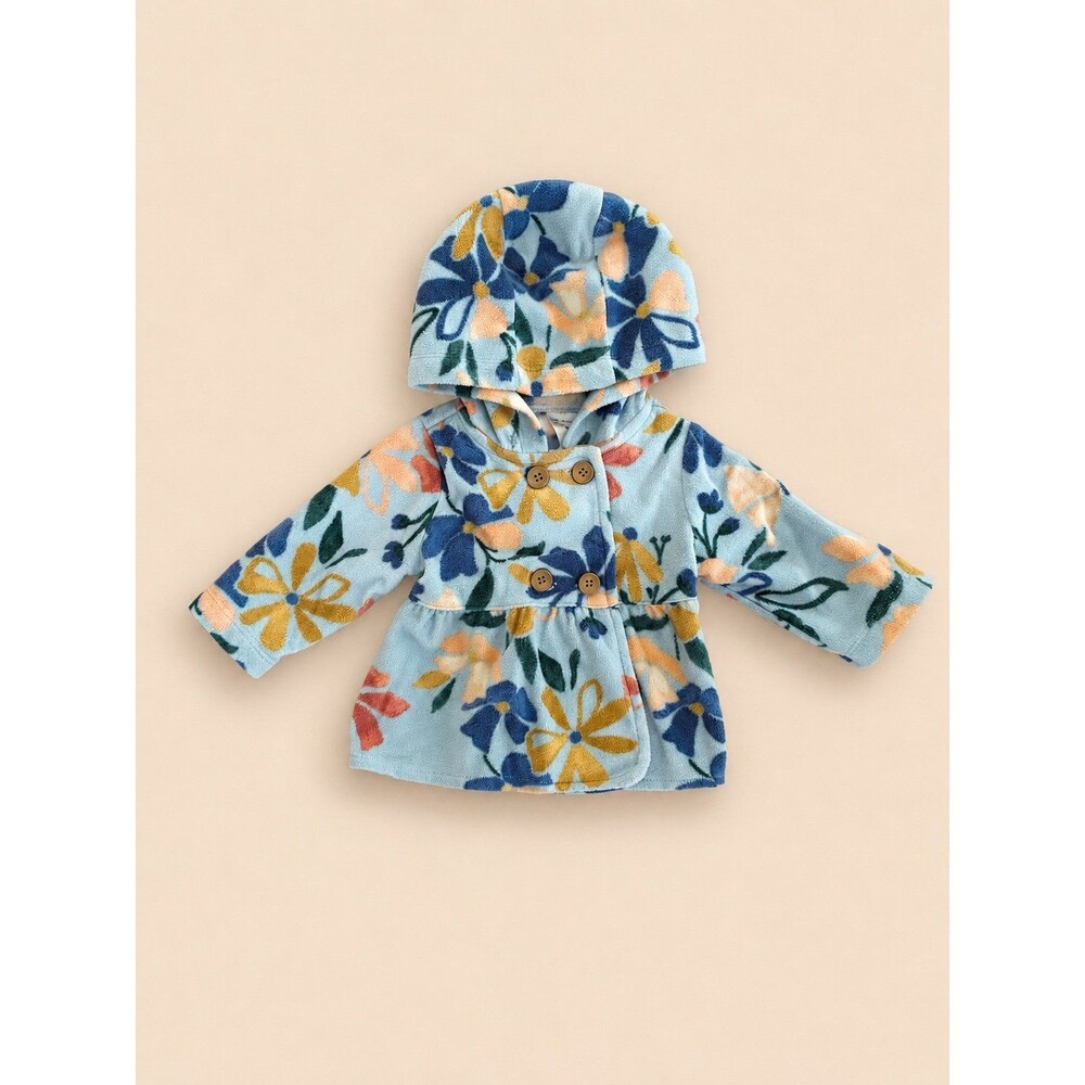 Carter’s Baby Girl Floral Fleece Peacoat Jacket 3M Blue Hooded Cozy Fall Winter